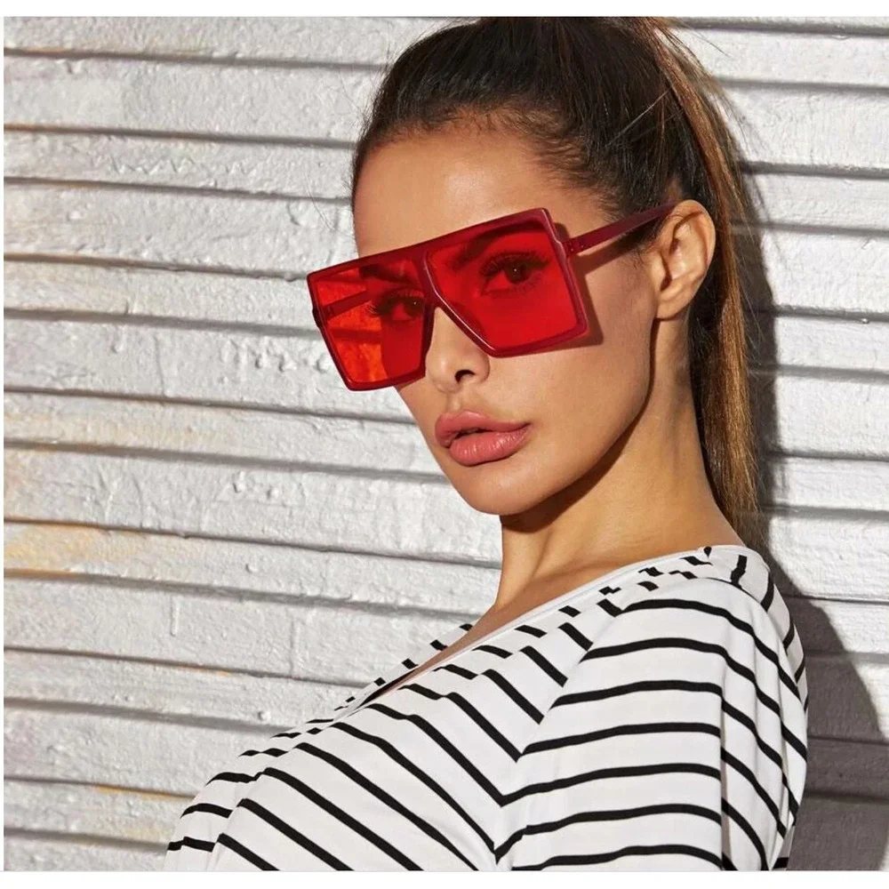 Oversized Square Sunglasses Fashion Red‎ Oceanic Lens Trendy Street Shades Women